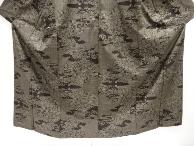  未使用品　流水に草花模様織り出し本場泥大島紬着物(5マルキ)